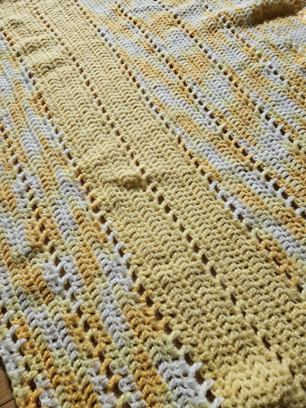 Handmade Yellow and White Crochet Baby Blanket